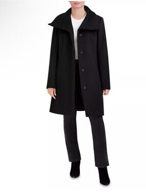 Cole Haan Classic Black Wool-Blend Women's Coat - Convertible collar